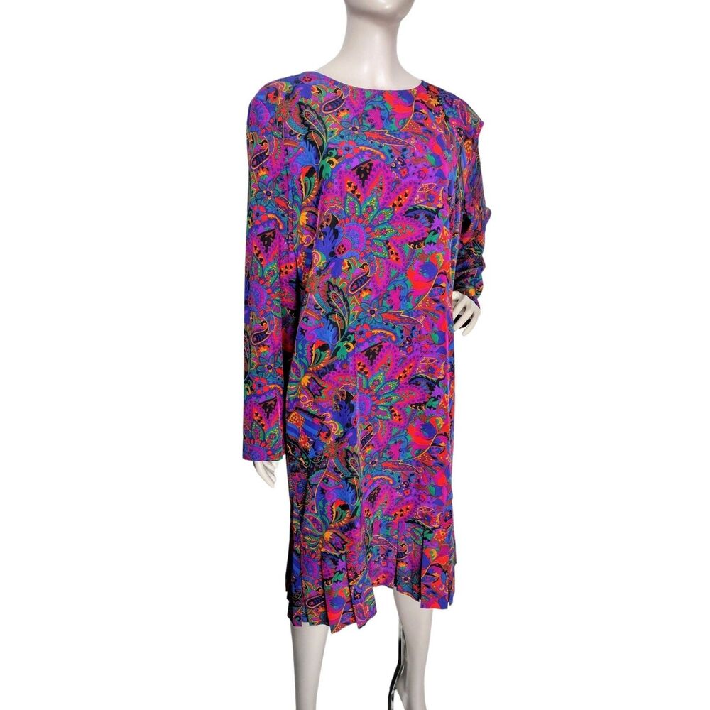Vintage 90s Liz Claiborne Paisley Floral Drop Waist Tiered Pleated Hem Dress NEW